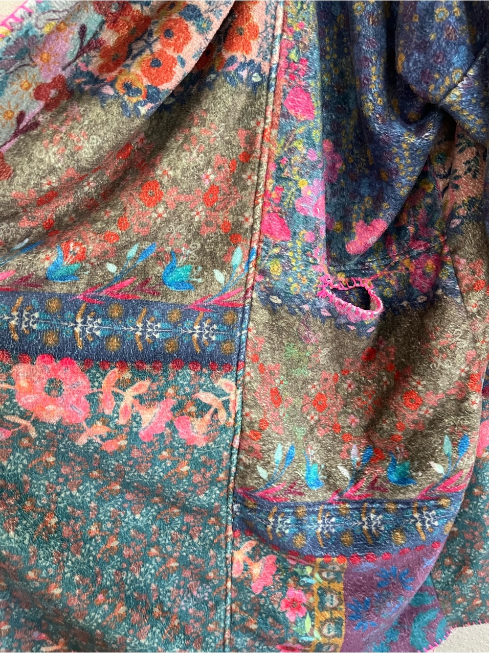 Natural Life Floral Patchwork Hooded Blanket Kimono Jacket Cozy Fleece S/M - Picture 5 of 13